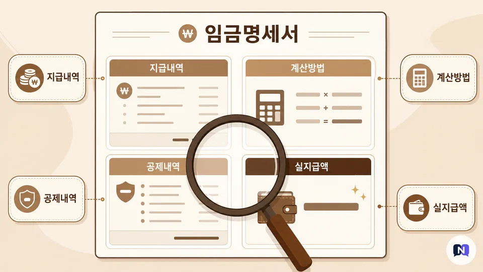 임금명세서 네 구역 확인법