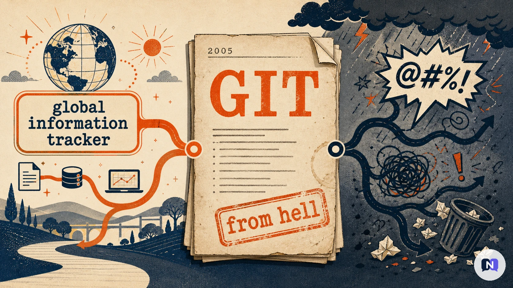 git 이름의 이중적 의미를 담은 첫 README 일러스트