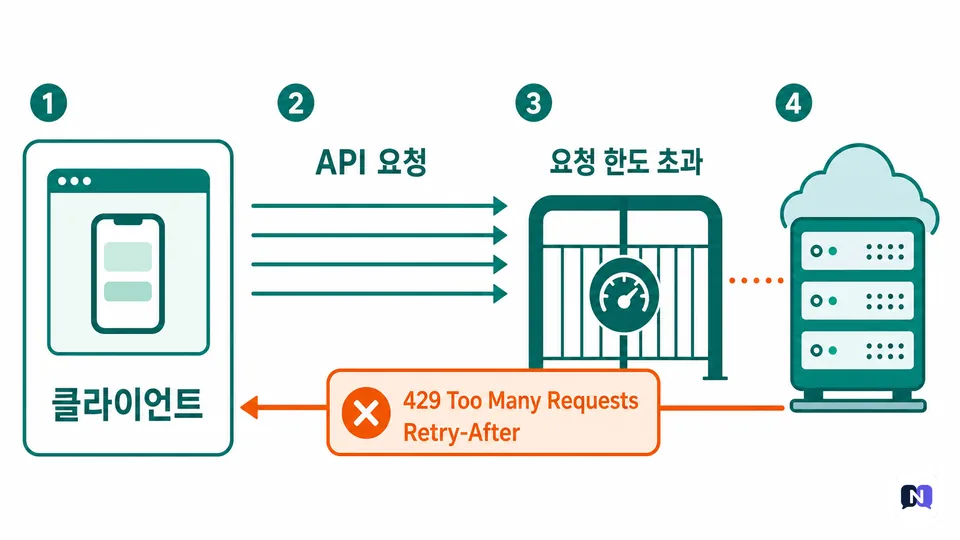 API 요청 한도 초과 시 429와 Retry-After 응답이 돌아오는 흐름