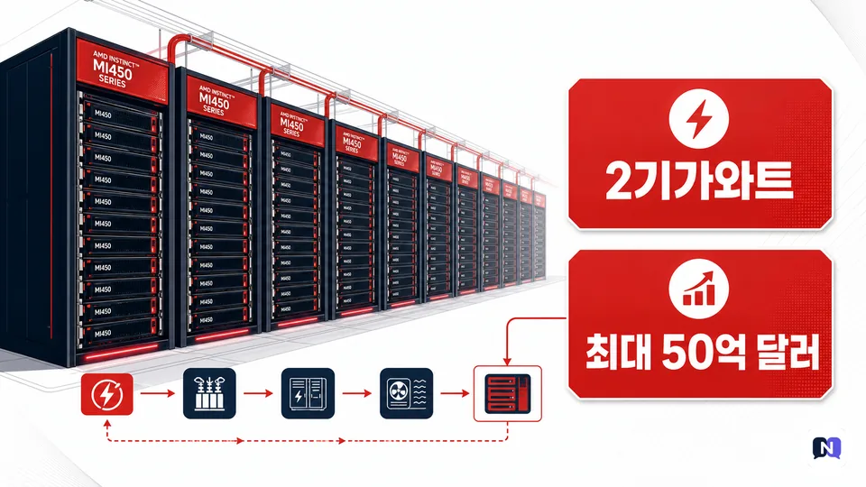 AMD 칩으로 채워지는 앤트로픽 데이터센터와 2기가와트 공급 규모 개념도