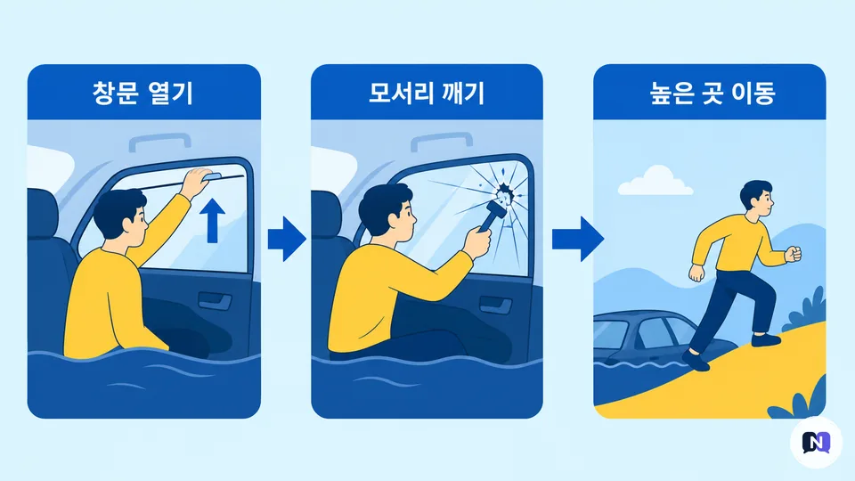 차량 침수 시 탈출 세 단계