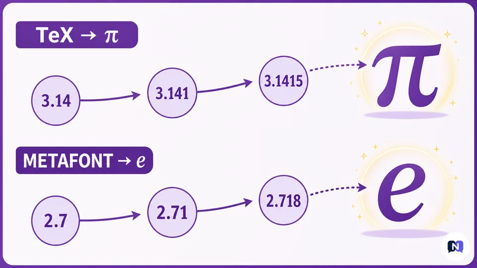 TeX 버전은 파이로 METAFONT 버전은 자연상수 e로 수렴하는 과정