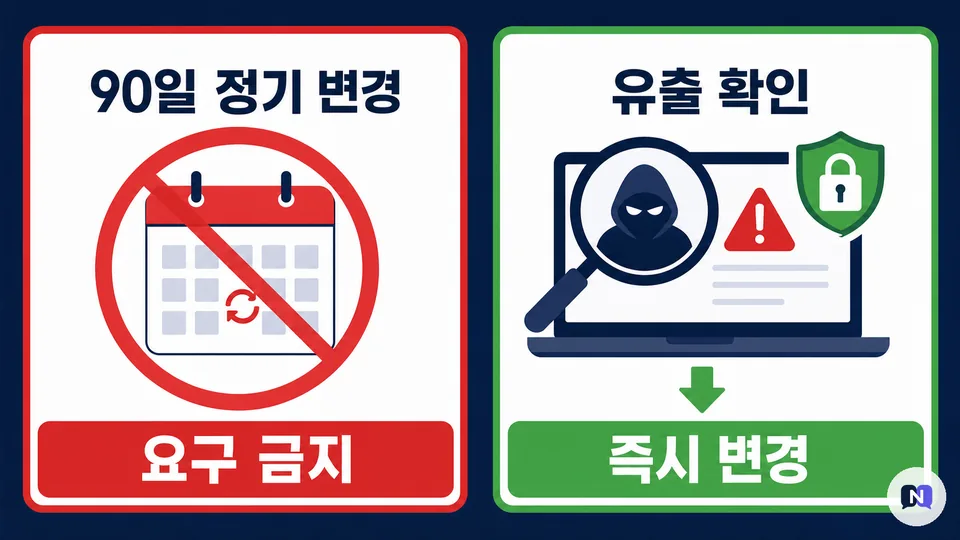 비밀번호 정기 변경과 유출 시 변경을 비교한 NIST 보안 기준